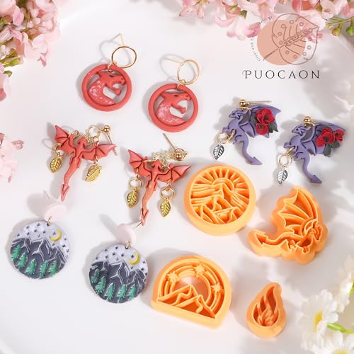 Puocaon Dragon Polymer Clay Cutters - 11 Pcs Dragon Embossed Cutters for Polymer Clay Jewelry Pterosaur Earrings Making Kit for Polymeric Jewelry Design - Image 5