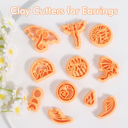 Puocaon Dragon Polymer Clay Cutters - 11 Pcs Dragon Embossed Cutters for Polymer Clay Jewelry Pterosaur Earrings Making Kit for Polymeric Jewelry Design - Image 4