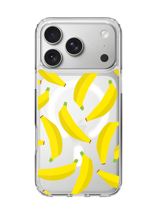 حافظة ماغسيف شفافة كلاسيكية لجهاز آيفون 17 برو، حافظة هجين ناعمة حواف مرنة مضادة للسقوط TPU PC جل رقيقة شفافة [مصممة لجهاز آيفون 17 برو] - موز متناثر