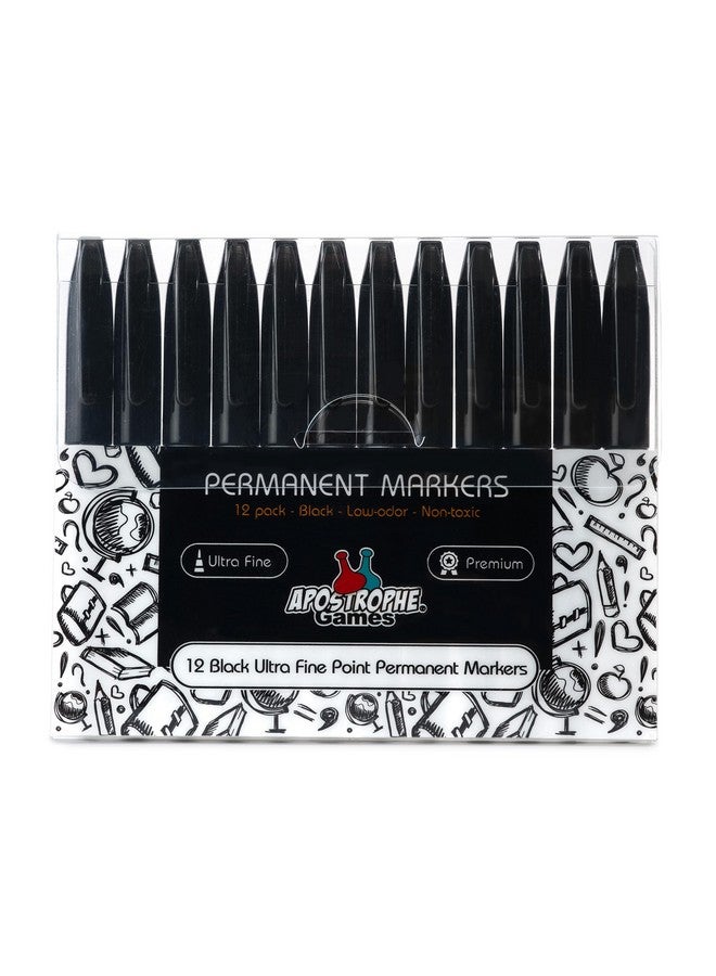 ابوستروفي جايمز أقلام تحديد دائمة ذات رأس دقيق للغاية - عبوة من 12 قلمًا أسود - أدوات مكتبية ومدرسية - Image 2