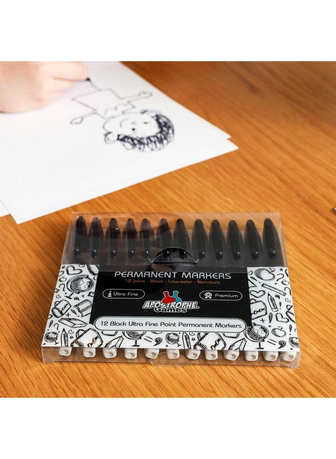 ابوستروفي جايمز أقلام تحديد دائمة ذات رأس دقيق للغاية - عبوة من 12 قلمًا أسود - أدوات مكتبية ومدرسية - Image 4