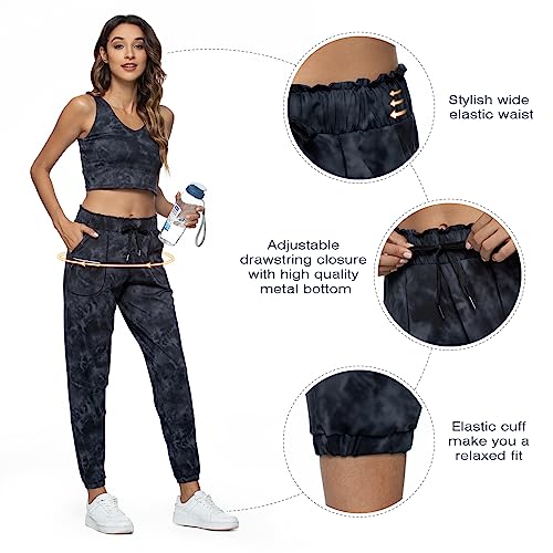 Haowind Joggers for Women with Pockets Elastic Waist Workout Sport Gym Pants Comfy Lounge Yoga Running Pants(Tie Dye Grey01 M) - Image 4