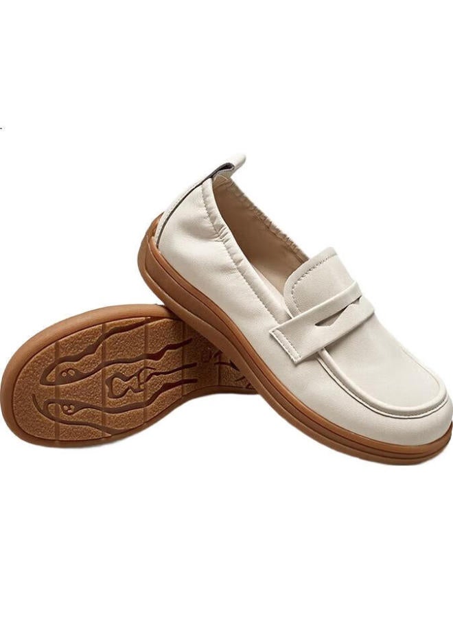 YEARCON Yierkang Women'S Soft-Soled Single Shoes Flat-Bottomed Peas Mom Middle-Aged And Elderly Nurse Comfort Shoes 26217W Beige Size 37 - Image 3