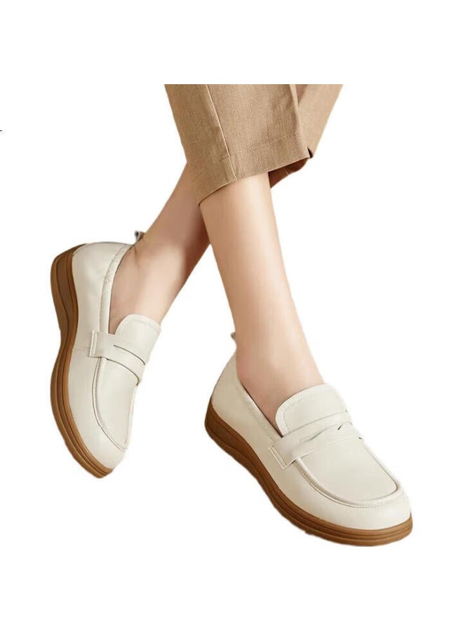 YEARCON Yierkang Women'S Soft-Soled Single Shoes Flat-Bottomed Peas Mom Middle-Aged And Elderly Nurse Comfort Shoes 26217W Beige Size 37 - Image 1