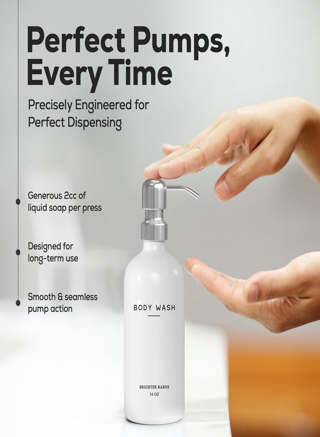 Brighter Barns White Shampoo and Conditioner Dispenser Set by Brighter Barns - Shower Dispenser for Bathroom - Refillable Plastic Shampoo Bottle & Stainless Steel Pump - Shampoo Dispenser for Vacation Rental (White) - Image 4