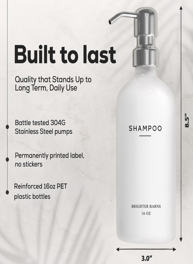 Brighter Barns White Shampoo and Conditioner Dispenser Set by Brighter Barns - Shower Dispenser for Bathroom - Refillable Plastic Shampoo Bottle & Stainless Steel Pump - Shampoo Dispenser for Vacation Rental (White) - Image 3