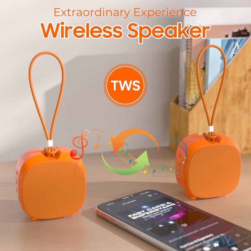 PEICHENG Speaker, Small Portable Bluetooth Wireless IPX5 Waterproof Shower Speaker,Loud Stereo Sound Deep Bass,TWS Paire, RGB Lights,Long Playtime for Outdoor Party, Great Gift, 1PCS(Orange) - Image 3