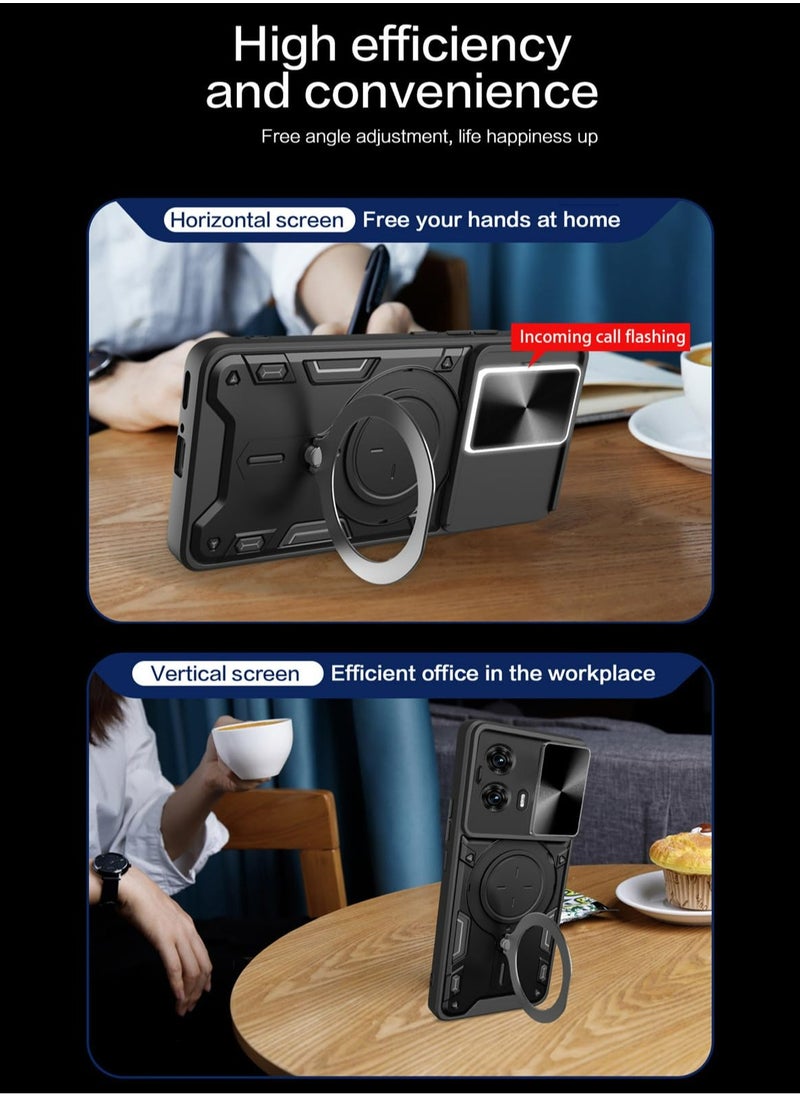 Generic - Motorola Edge 50 Fusion Case Cover, Slide Camera Lens Cover, 360°Rotating Kickstand Ring, Bumper Shockproof Phone Case，Compatible with Car Magnetic Mount Mobile Phone Case For Motorola Edge 50 Fusion Black - Image 1