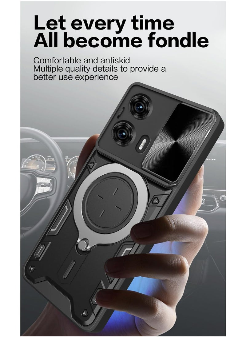 Generic - Motorola Edge 50 Fusion Case Cover, Slide Camera Lens Cover, 360°Rotating Kickstand Ring, Bumper Shockproof Phone Case，Compatible with Car Magnetic Mount Mobile Phone Case For Motorola Edge 50 Fusion Black - Image 1