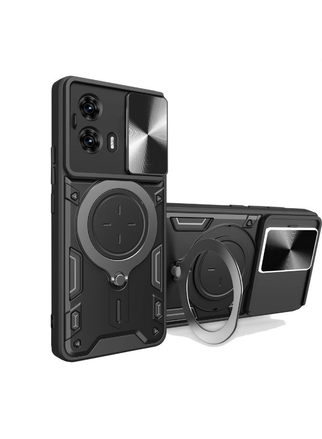 Case Cover for Motorola Edge 50 Fusion, Slide Camera Lens Cover, 360°Rotating Kickstand Ring, Bumper Shockproof Phone Cover，Compatible with Car Magnetic Mount Mobile Phone Cover for Motorola Edge 50 Fusion Black - Image 1