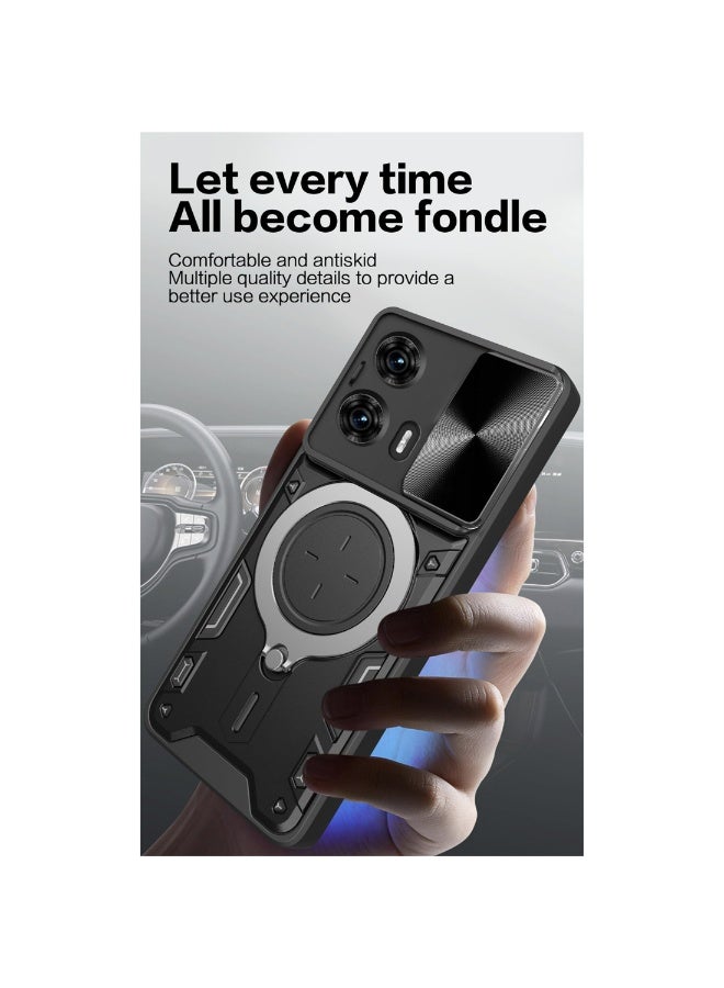 Case Cover for Motorola Edge 50 Fusion, Slide Camera Lens Cover, 360°Rotating Kickstand Ring, Bumper Shockproof Phone Cover，Compatible with Car Magnetic Mount Mobile Phone Cover for Motorola Edge 50 Fusion Black - Image 5