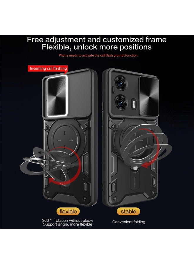 Case Cover for Motorola Edge 50 Fusion, Slide Camera Lens Cover, 360°Rotating Kickstand Ring, Bumper Shockproof Phone Cover，Compatible with Car Magnetic Mount Mobile Phone Cover for Motorola Edge 50 Fusion Black - Image 3