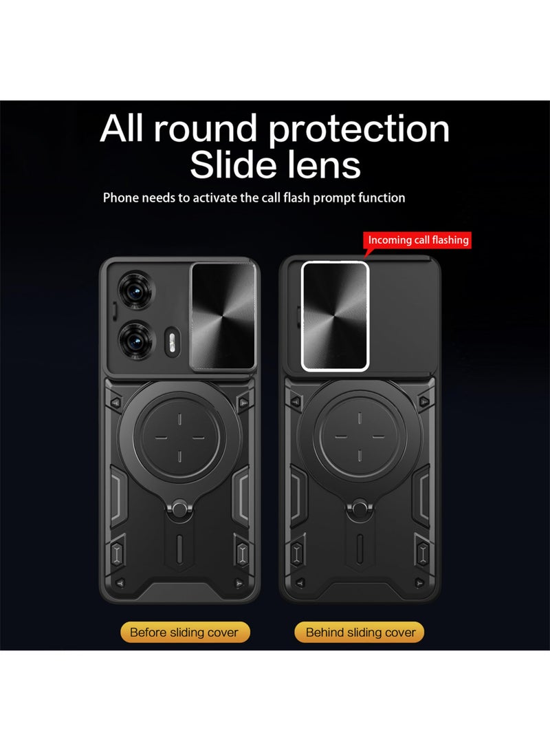 Case Cover for Motorola Edge 50 Fusion, Slide Camera Lens Cover, 360°Rotating Kickstand Ring, Bumper Shockproof Phone Cover，Compatible with Car Magnetic Mount Mobile Phone Cover for Motorola Edge 50 Fusion Black - Image 2