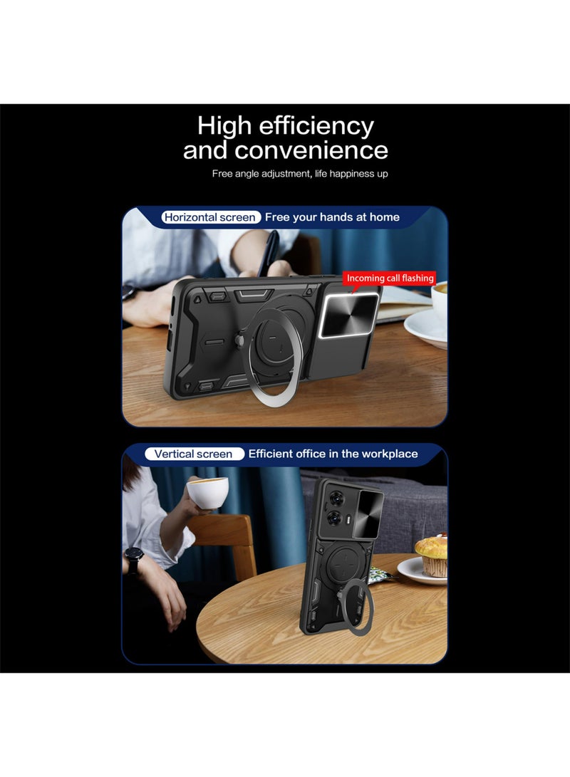 Case Cover for Motorola Edge 50 Fusion, Slide Camera Lens Cover, 360°Rotating Kickstand Ring, Bumper Shockproof Phone Cover，Compatible with Car Magnetic Mount Mobile Phone Cover for Motorola Edge 50 Fusion Black - Image 4