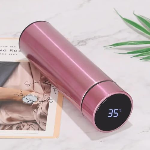 IKTU 500ml Hot & Cold Smart LED Temperature Display Water Bottle, Double Wall Vacuum Insulated Flask, Food Grade SUS304 Stainless Steel Bottle (Metallic Pink) - Image 1