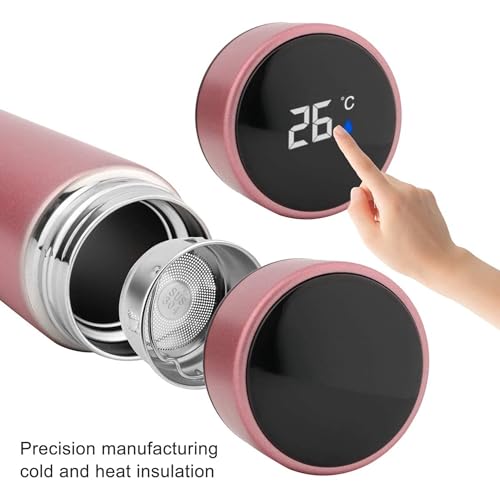 IKTU 500ml Hot & Cold Smart LED Temperature Display Water Bottle, Double Wall Vacuum Insulated Flask, Food Grade SUS304 Stainless Steel Bottle (Metallic Pink) - Image 2