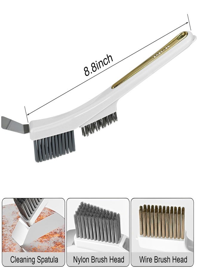 Auerllcy Multifunctional Cleaning Brush with Nylon & Wire Brush and Cleaning Spatula, Long Handle Brushes for Bathroom, Kitchen, Grout, and Tile Deep Cleaning, 2 Pack (Green+White) - Image 2