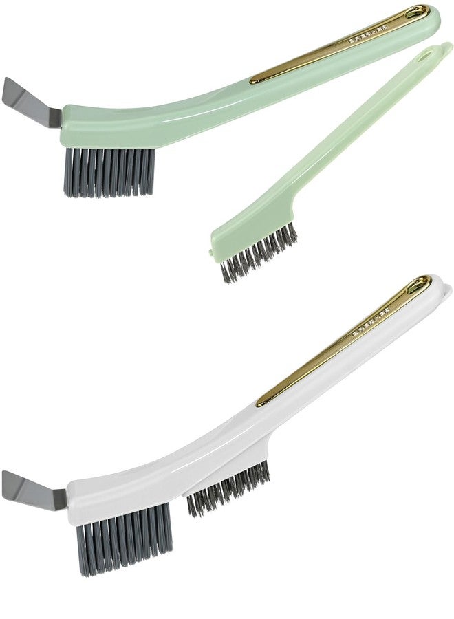 Auerllcy Multifunctional Cleaning Brush with Nylon & Wire Brush and Cleaning Spatula, Long Handle Brushes for Bathroom, Kitchen, Grout, and Tile Deep Cleaning, 2 Pack (Green+White) - Image 1