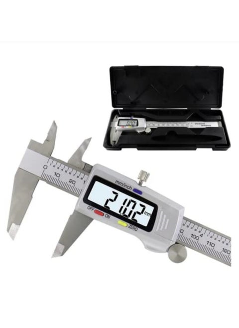 6 Inch 150mm Digital Calipers Stainless Steel Electronic Digital Vernier Caliper with LCD Display Inch Millimeter Conversion Zero Setting Function for Precise Measuring Inside Outside Diameter Thickness Depth