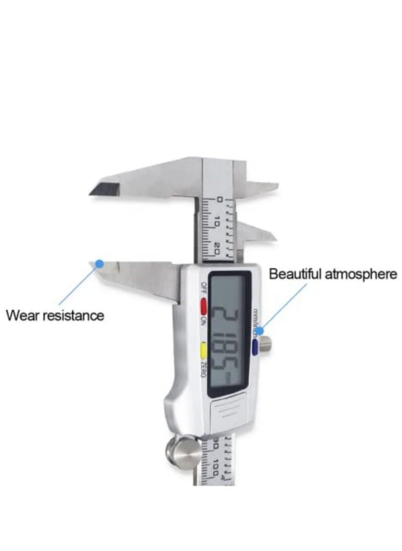 Generic 6 Inch 150mm Digital Calipers Stainless Steel Electronic Digital Vernier Caliper with LCD Display Inch Millimeter Conversion Zero Setting Function for Precise Measuring Inside Outside Diameter Thickness Depth  - Image 4