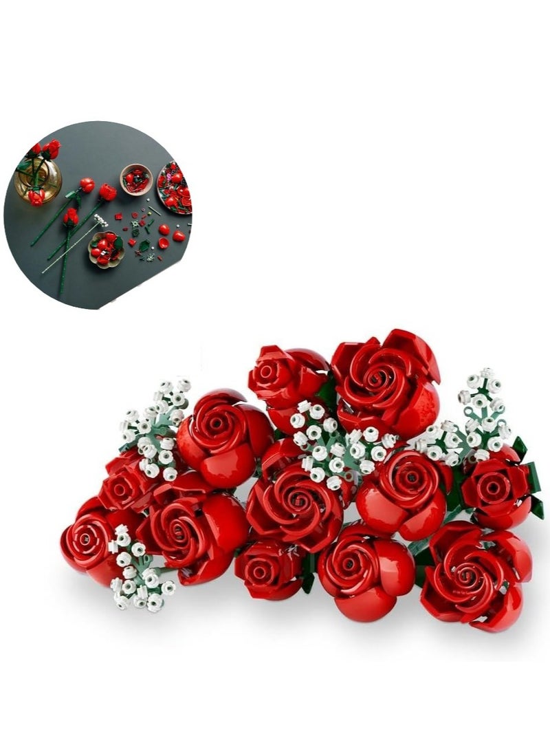 Bouquet of Roses Building Blocks Toy Set 822 Pieces Flowers Botanical Collection Building Toys Birthday Gifts for Girls Couple Adult Home Decor  - Image 1
