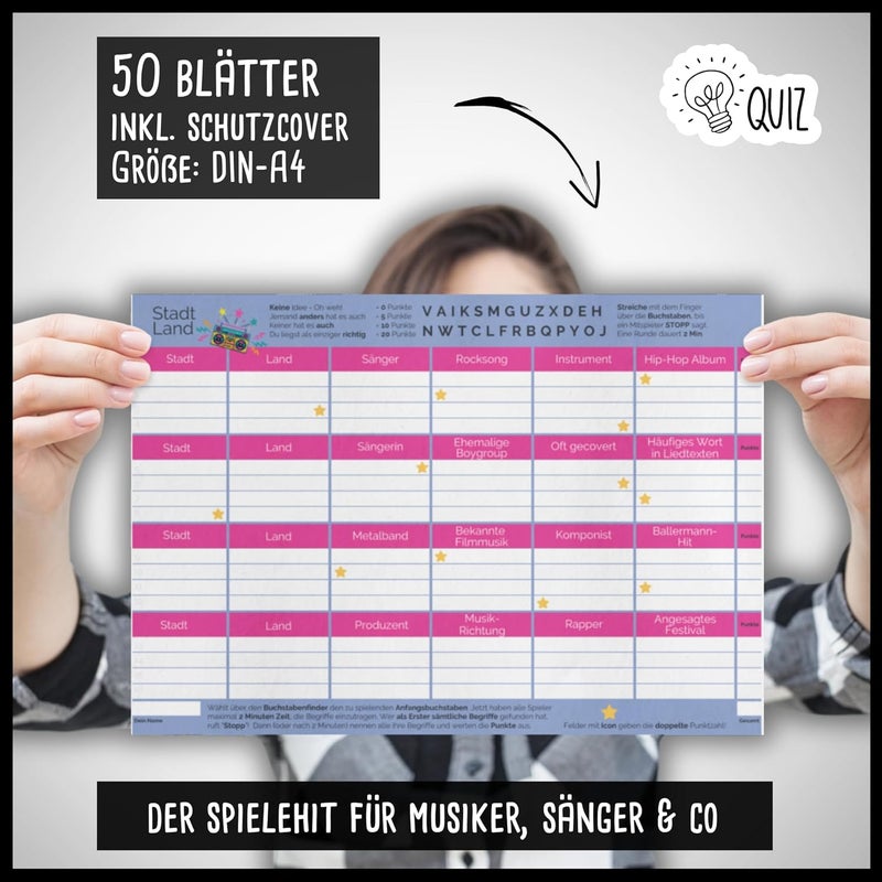 City Country Music - Gift for Musicians, Singers, Songwriters & Music Lovers - Quiz Game with 50 Sheets DIN A4 - Image 2