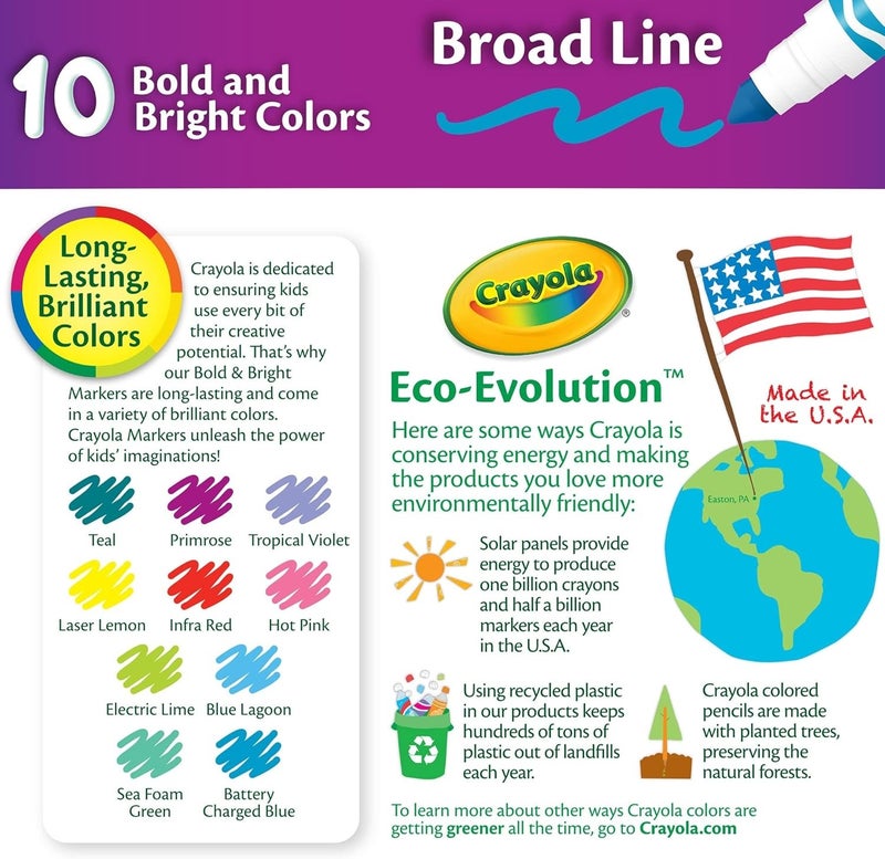 Crayola Markers, Broad Line, 10Count, Bright and Bold Markers - Image 4