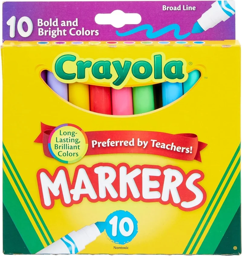 Crayola Crayola Markers, Broad Line, 10Count, Bright and Bold Markers