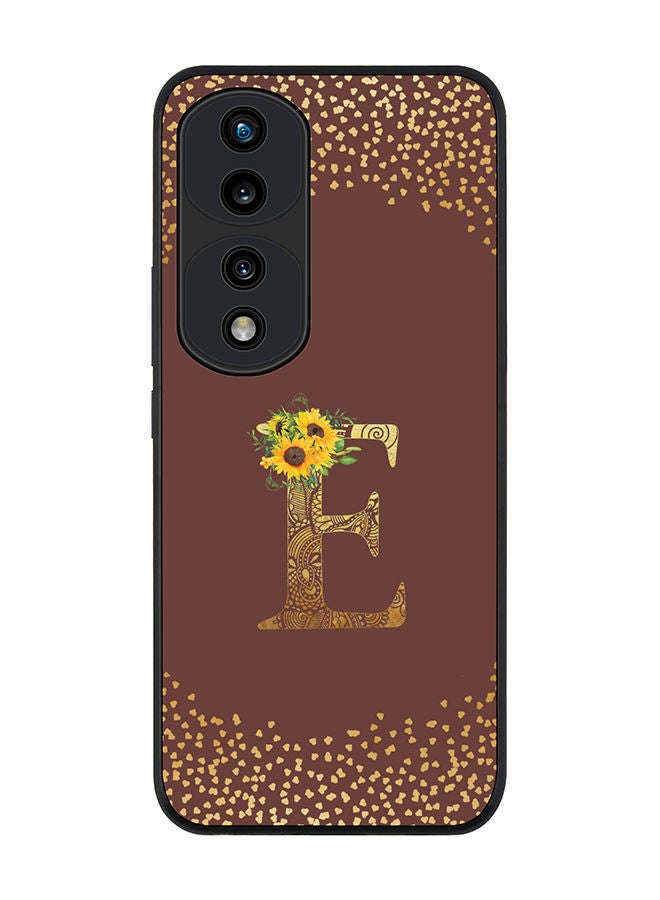 Stylizedd Rugged Black edge case for Honor 70 Pro Slim fit Soft Case Flexible Rubber Edges Anti Drop TPU Gel Thin Cover - Custom Monogram Initial Letter Floral Pattern Alphabet - E (Brown ) - Image 1