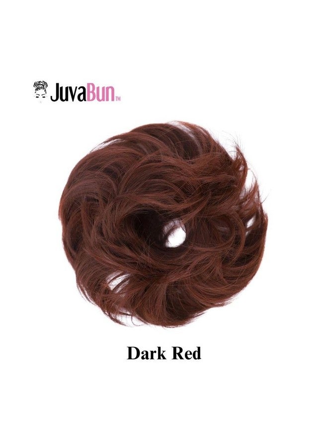 JUVABUN Small Curled Synthetic Hair Scrunchie - Messy Bun Hairpiece for Everyday Wear | Washable & Realistic - Dark Red - Image 2