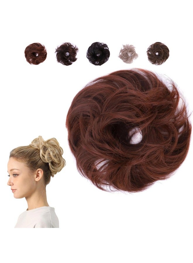 JUVABUN Small Curled Synthetic Hair Scrunchie - Messy Bun Hairpiece for Everyday Wear | Washable & Realistic - Dark Red - Image 1