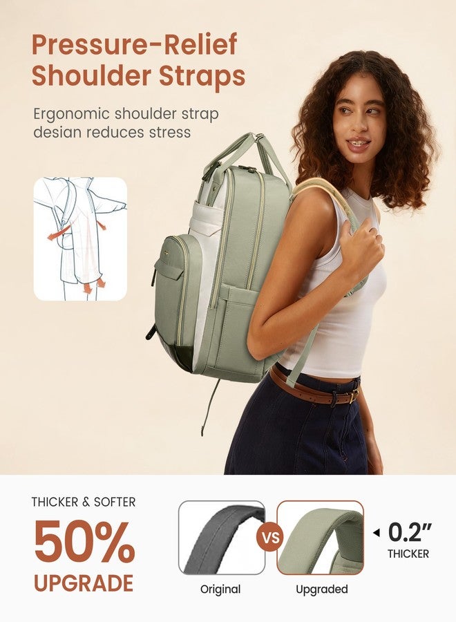 لوف فوك حقيبة ظهر LOVEVOOK للكمبيوتر المحمول للنساء مع جيب كبير لحمل الأكواب، مقاس 15.6 بوصة، مناسبة للمدرسة والجامعة، وللممرضات والمعلمات، وللعمل والسفر، ولأجهزة الكمبيوتر المحمولة، بألوان الأخضر البازلاء والأصفر الفاتح والأزرق الخيشي. - Image 5