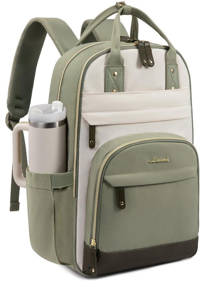 لوف فوك حقيبة ظهر LOVEVOOK للكمبيوتر المحمول للنساء مع جيب كبير لحمل الأكواب، مقاس 15.6 بوصة، مناسبة للمدرسة والجامعة، وللممرضات والمعلمات، وللعمل والسفر، ولأجهزة الكمبيوتر المحمولة، بألوان الأخضر البازلاء والأصفر الفاتح والأزرق الخيشي. - Image 1