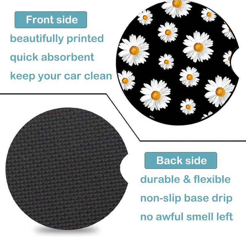 Ldntly Car Coasters for Cup Holders,2 Pack White Daisy Car Cup Holder Coasters,2.75" Universal Size Anti Slip Rubber Mat,Automotive Cup Holder Decal Decor Accessories,Daisy Gifts for Women,Men,Mom - Image 3