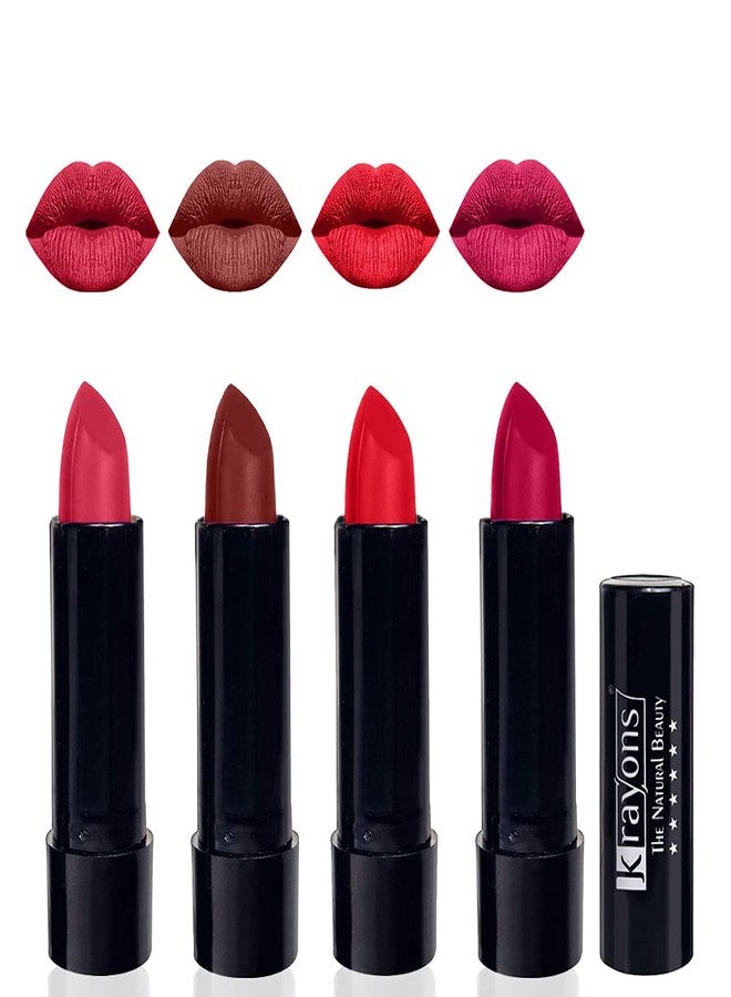 Krayons Cute Pop Moisturizing Matte Lipstick, Waterproof, First Crush, Cherry Maroon, Orange Crush, Pink Lips, 3.5gm Each (Pack of 4) - Image 1