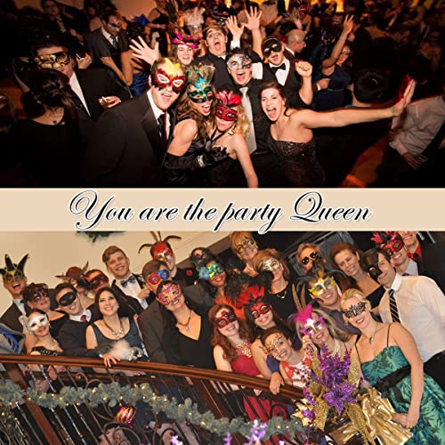 Cosmer Masquerade Mask for Women Shiny Laser Cut Metal Rhinestone Mask Party Porm Ball Mask (Black Half-face) - Image 5