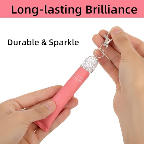 Veseek 3pcs Lip Balm Keychain Holder Bling Lip Gloss Key Chain Cap Portable Lipgloss Case Compatible with Summer Fridays 0.5oz & LANGIGE 0.35oz(White+AB+Blue) - Image 5