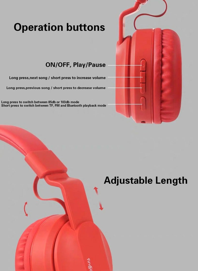 fingertime BOBO-1 Bluetooth Earbuds Bluetooth Headphones Over Ear Wireless Earphones Kids Headphones Soft Earmuffs & Lightweight for Long Time Wearing (Red) - Image 4