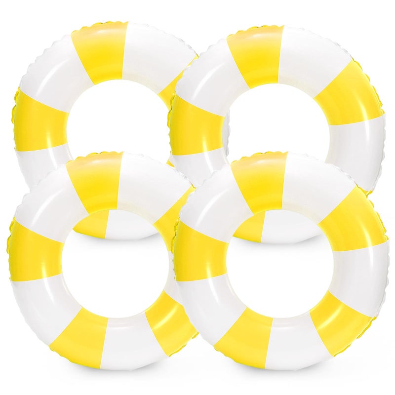 Whaline 4Pcs White Yellow Inflatable Swimming Float Toy Striped Swim Ring Fun Print Pool Lounger Tube for Teen Boy Girl Summer Swimming Beach Party 228 Inch - Image 3