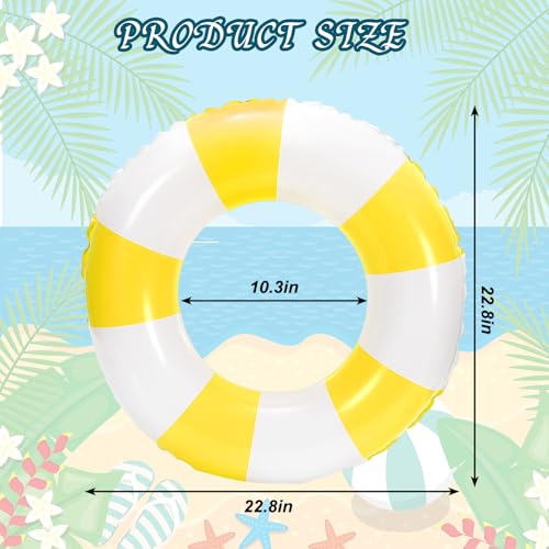 Whaline 4Pcs White Yellow Inflatable Swimming Float Toy Striped Swim Ring Fun Print Pool Lounger Tube for Teen Boy Girl Summer Swimming Beach Party 228 Inch - Image 5