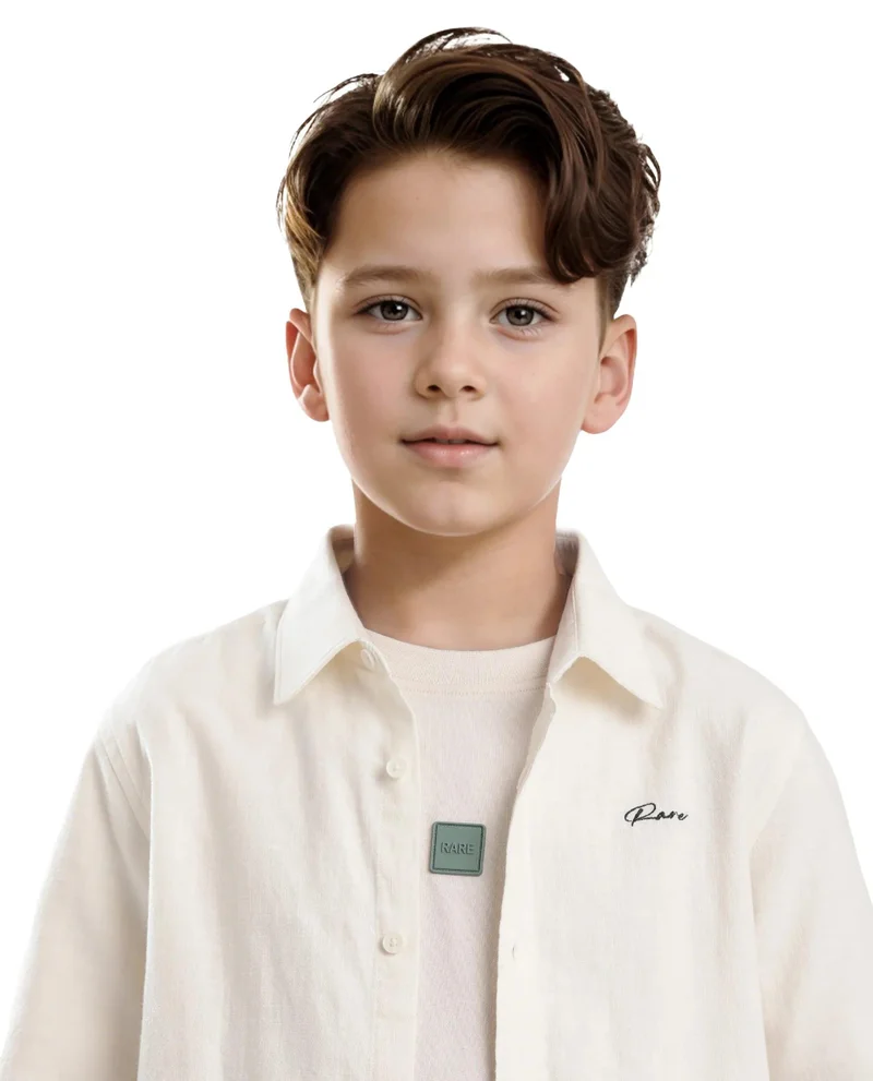 Rare Ones Rare Ones Kids Cora Off White Cotton Half Sleeve Button Embroidered Regular Fit Shirt