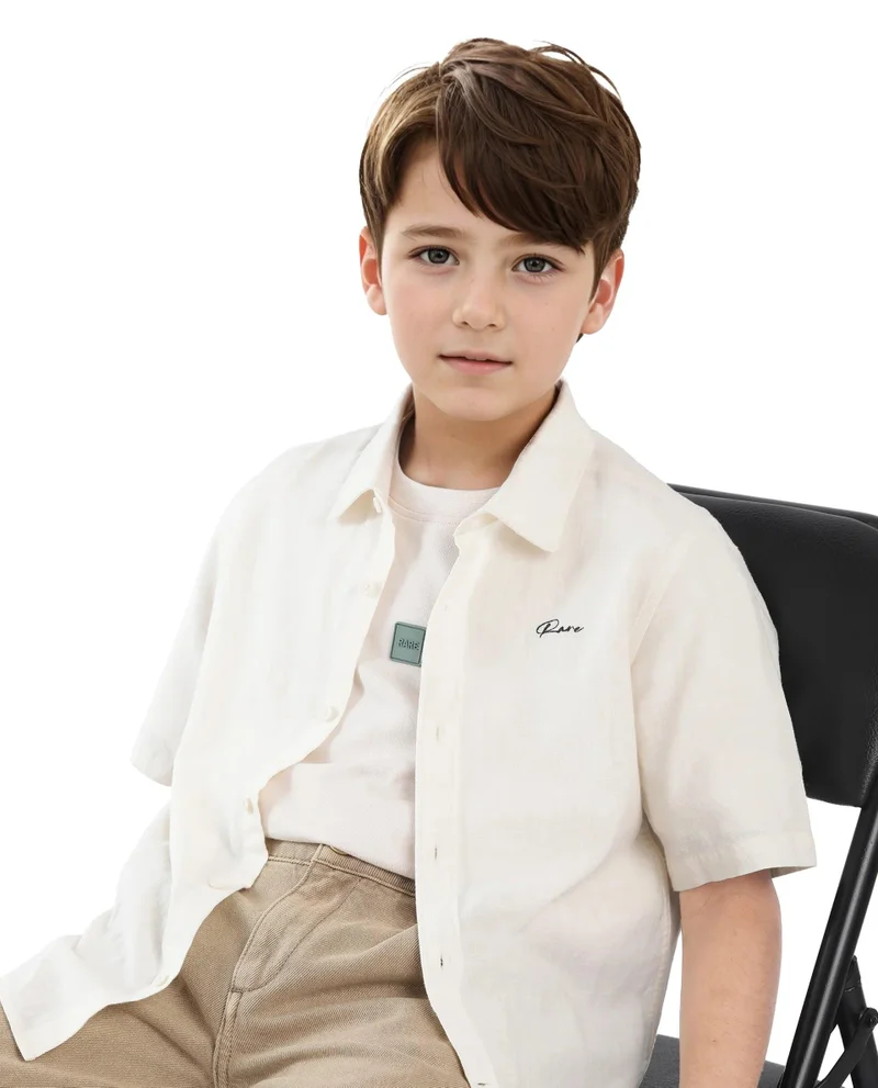 Rare Ones Rare Ones Kids Cora Off White Cotton Half Sleeve Button Embroidered Regular Fit Shirt