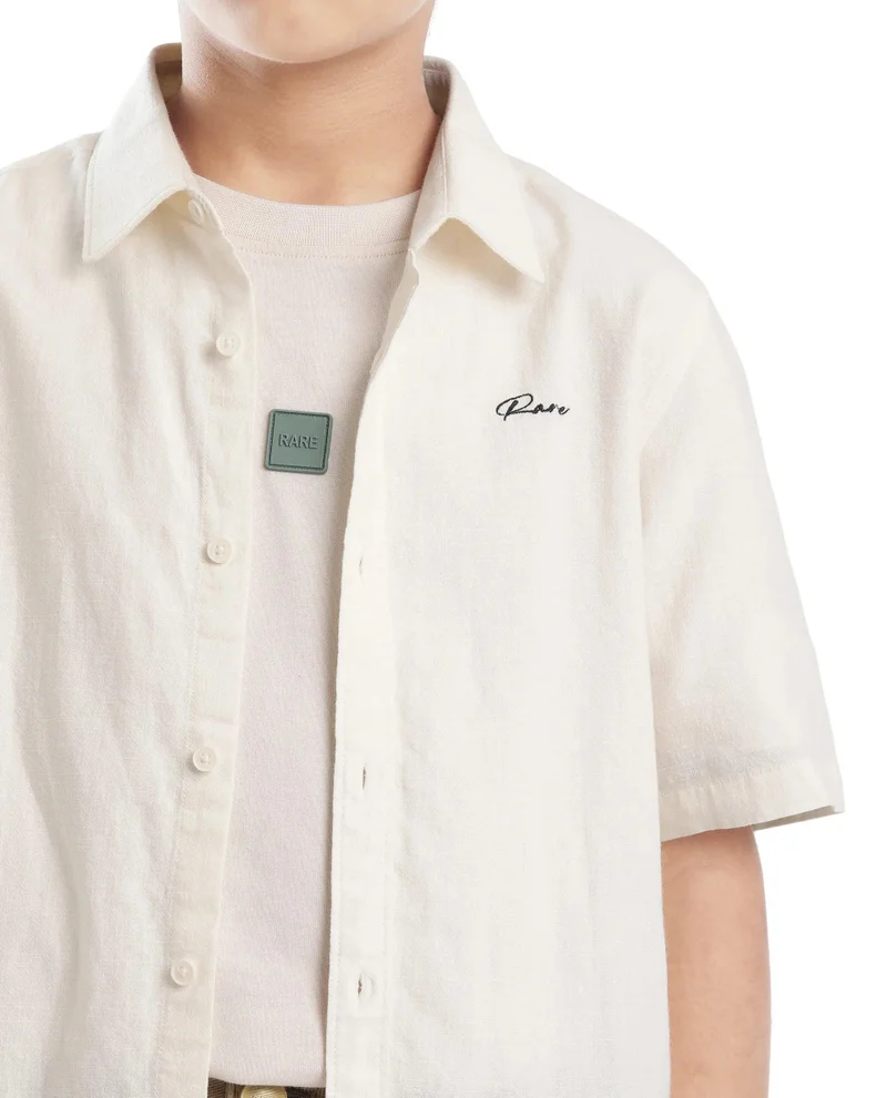Rare Ones Rare Ones Kids Cora Off White Cotton Half Sleeve Button Embroidered Regular Fit Shirt