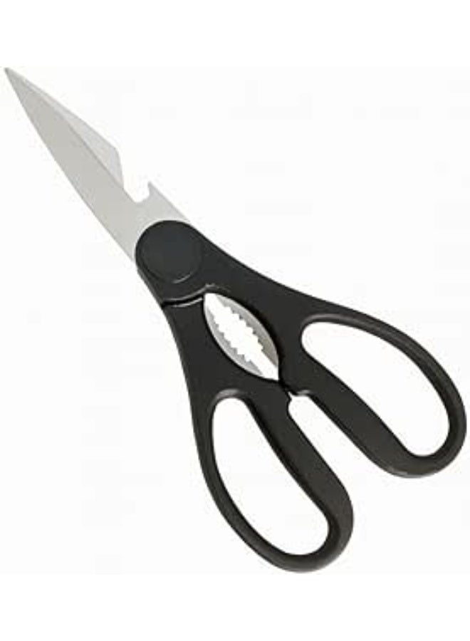 بيرام مقص مطبخ متعدد الاستخدامات بطول 8 بوصات، مزوّد بكسارة مكسرات وفتّاحة علب مدمجتين، مصنوع من فولاذ مقاوم للصدأ 2CR13 حاد وقوي لتوفير أداء ممتاز في جميع مهام المطبخ. يتميز بمقبض أسود مريح وغير قابل للانزلاق لتوفير قبضة آمنة وتحكم مثالي أثناء الاستخدام. مثالي لـ تقطيع الدواجن وتحضير الطعام والاستخدامات المنزلية اليومية، مما يجعله أداة قوية ومتعددة الوظائف تجمع بين العملية والمتانة وسهولة الاستخدام.