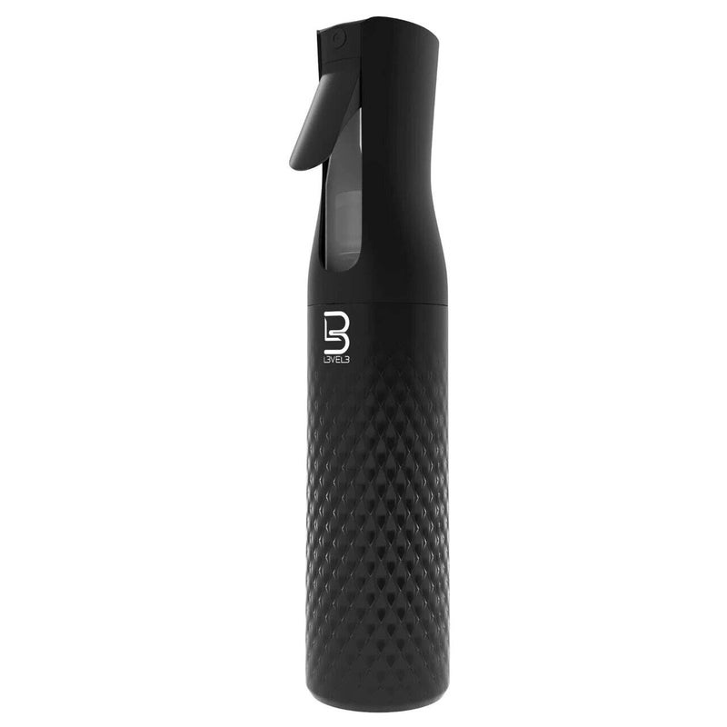 L3 Beveled Spray Bottle Continuous Spray with a Fine Mist Pattern Barber and Hair Stylist Supplies Less Hand Fatigue Compared to Standard Bottles Level Three Barber Spray 300 ml Black