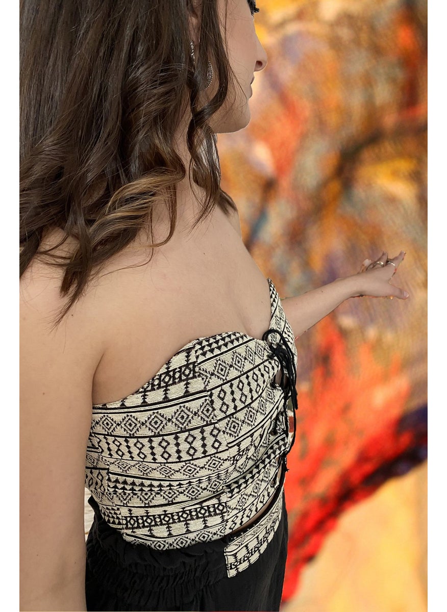 Due Stelle Cotton Fabric Rug Patterned Corset Bustier  - Image 3