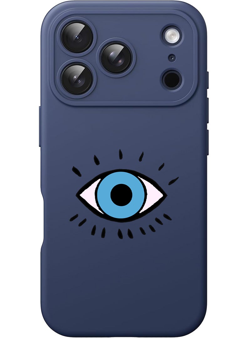 Theodor Protective Slim Fit Case Liquid Silicone Cover with Full Body Protection Anti-Scratch Shockproof Case For Apple iPhone 17 Pro Max (Blue) Eye - Image 1