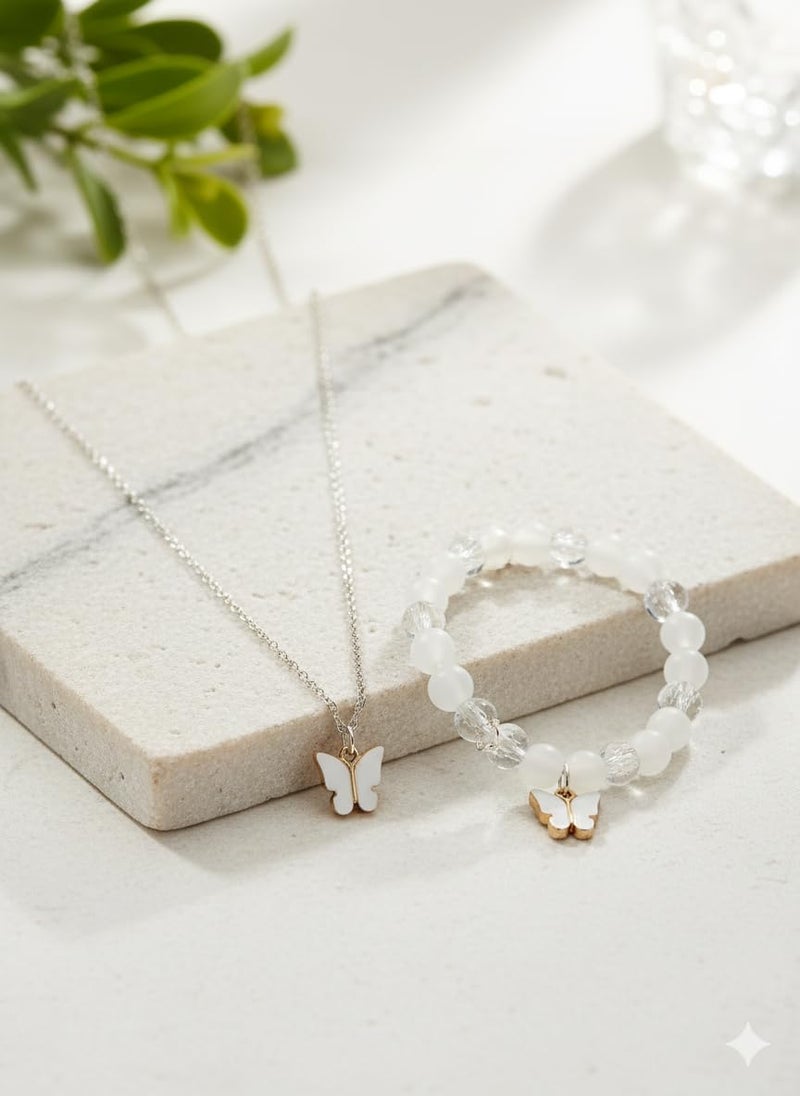 JANEJA White Jewellery Combo Set for Women – Bracelet & Necklace Set with Elegant White Beads, Bridal & Gifting - Image 3