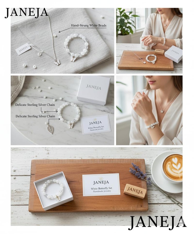 JANEJA White Jewellery Combo Set for Women – Bracelet & Necklace Set with Elegant White Beads, Bridal & Gifting - Image 2