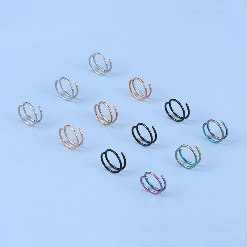 FECTAS Nose Rings Hoop Double Circle Nose Ring Surgical Steel 20g Gauge 8mm Nostril Piercing Hoops Jewelry 12PCS - Image 3